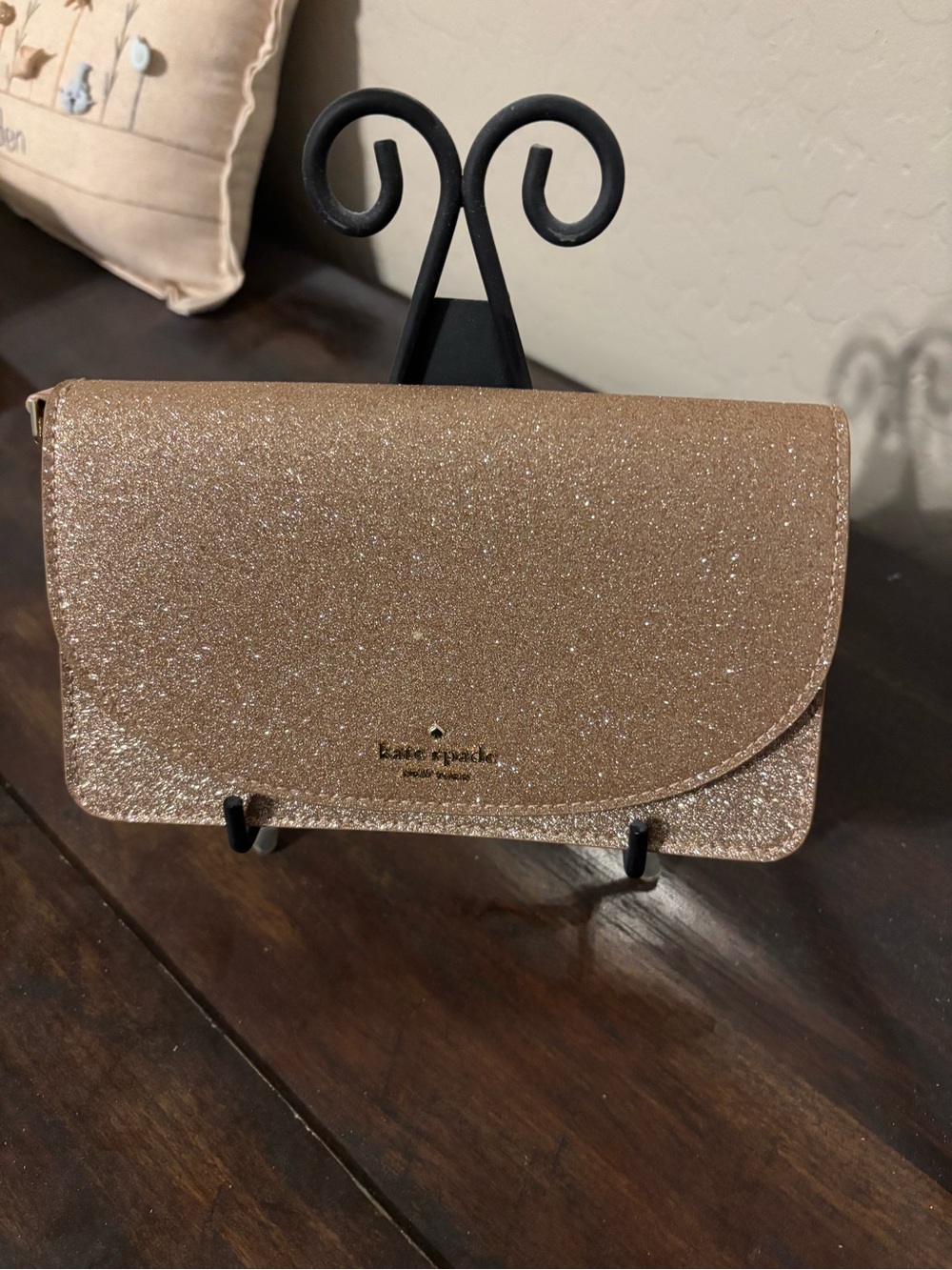 Kate Spade rose gold glitter wristlet clutch